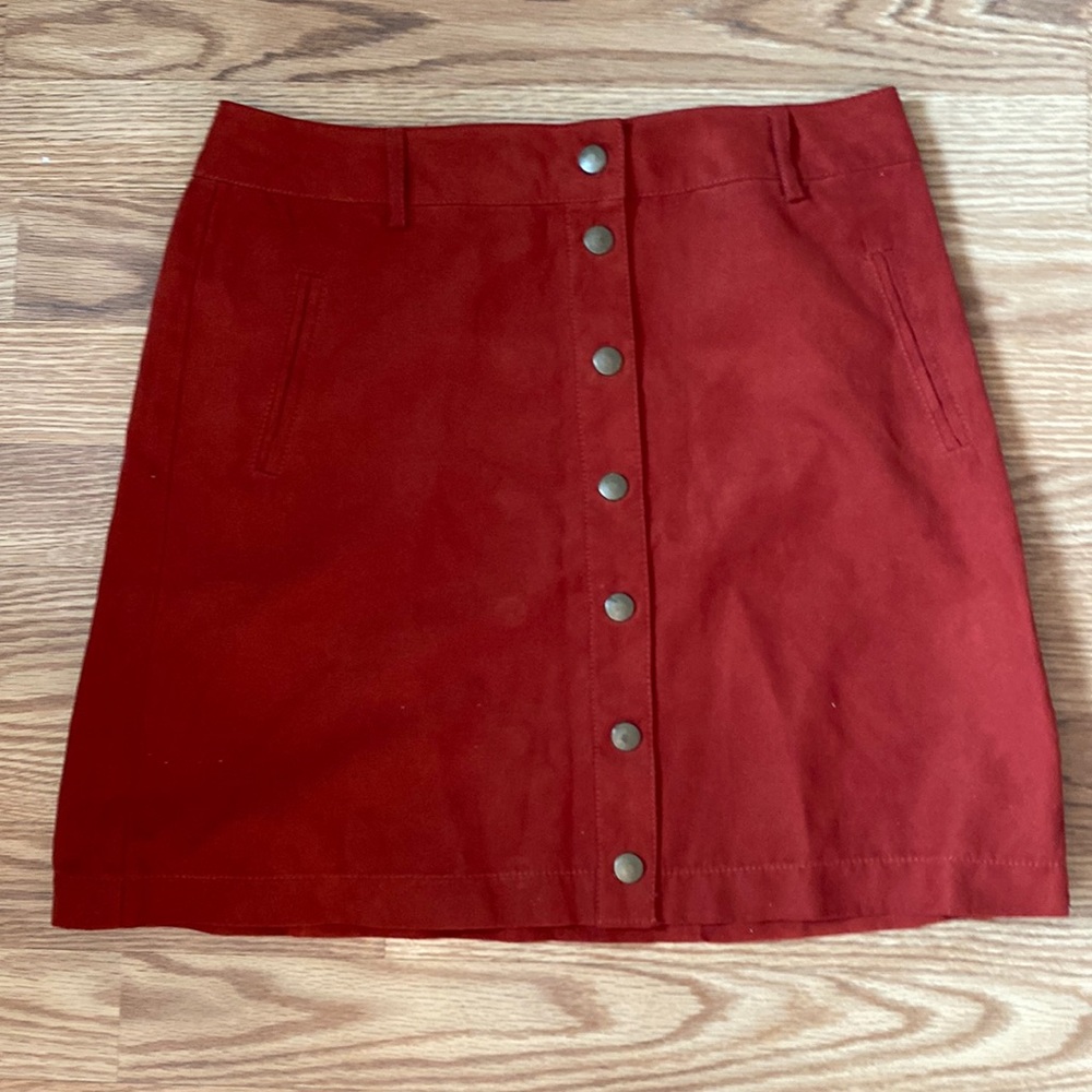 Burnt sienna snap down mini skirt